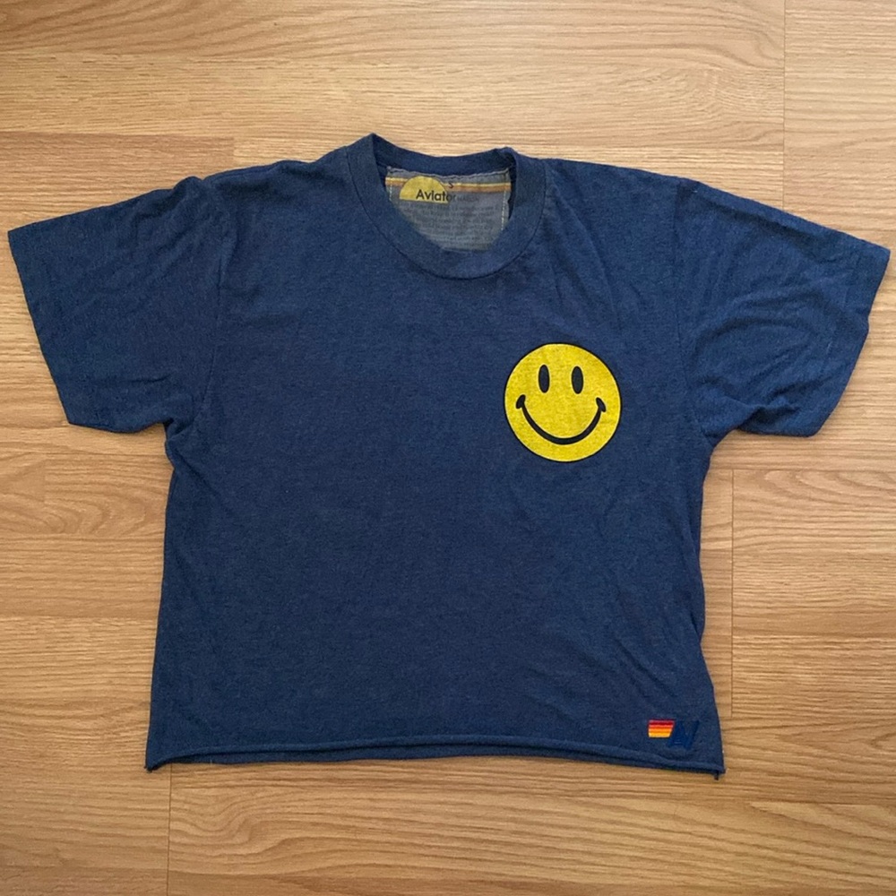 ❤️ Aviator Nation Smiley Face Rainbow Tee Blue Size Small - Picture 2 of 9